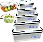 Potes Herméticos Retangulares KIT com 5, Tampa Plástica Transparente MTS, Varios Tamanhos, Armazena Alimentos Vedados, Resistente, Ideal Freezer/Microondas, Tamanhos 490ml, 820ml 1300, 2000 e 2900ml