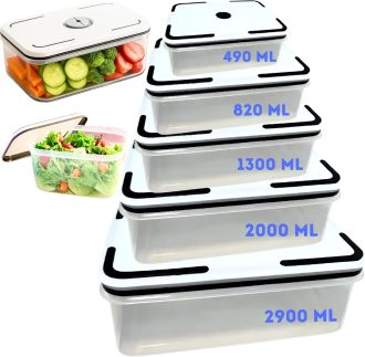 Potes Herméticos Retangulares KIT com 5, Tampa Plástica Transparente MTS, Varios Tamanhos, Armazena Alimentos Vedados, Resistente, Ideal Freezer/Microondas, Tamanhos 490ml, 820ml 1300, 2000 e 2900ml
