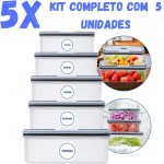 Potes Herméticos Retangulares KIT com 5, Tampa Plástica Transparente MTS, Varios Tamanhos, Armazena Alimentos Vedados, Resistente, Ideal Freezer/Microondas, Tamanhos 490ml, 820ml 1300, 2000 e 2900ml - Imagem 2