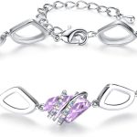 Pulseira Leafael [Apresentada pela Miss Nova York] Wish Stone feita com cristais Swarovski, tom prata ou banhado a ouro rosa 18 K, 17,8 cm + 5 cm Roxa