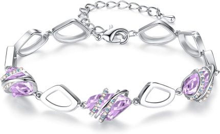 Pulseira Leafael [Apresentada pela Miss Nova York] Wish Stone feita com cristais Swarovski, tom prata ou banhado a ouro rosa 18 K, 17,8 cm + 5 cm Roxa