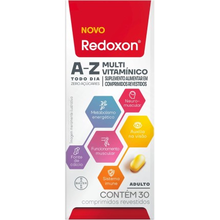 Redoxon Multivitaminico, Suplemento Alimentar, 30 Comprimidos, Fonte de Vitaminas, A, B12, C, D, Ferro, Zinco