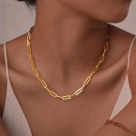 Rockyu Colar feminino, aço inoxidável, corrente retangular, grossa, gargantilha, cor dourada e prata, design simples, 40 - 45 cm, ajustável, unissex, acessório de presente - Imagem 2