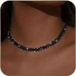 Ronglry Colar gargantilha feminina com strass e diamantes prateados para mulheres, colar de strass de cristal brilhante para mulheres, gargantilhas de prata para festas, formaturas, casamentos