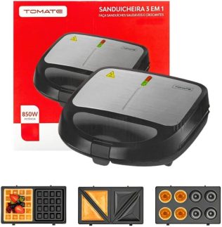 Sanduicheira Elétrica 3 em 1 Grill Donuts Waffles Compacta Antiaderente 220V
