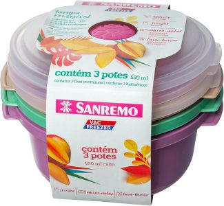 Sanremo - Conjunto com 3 Potes Plásticos Herméticos, Linha Vac Freezer