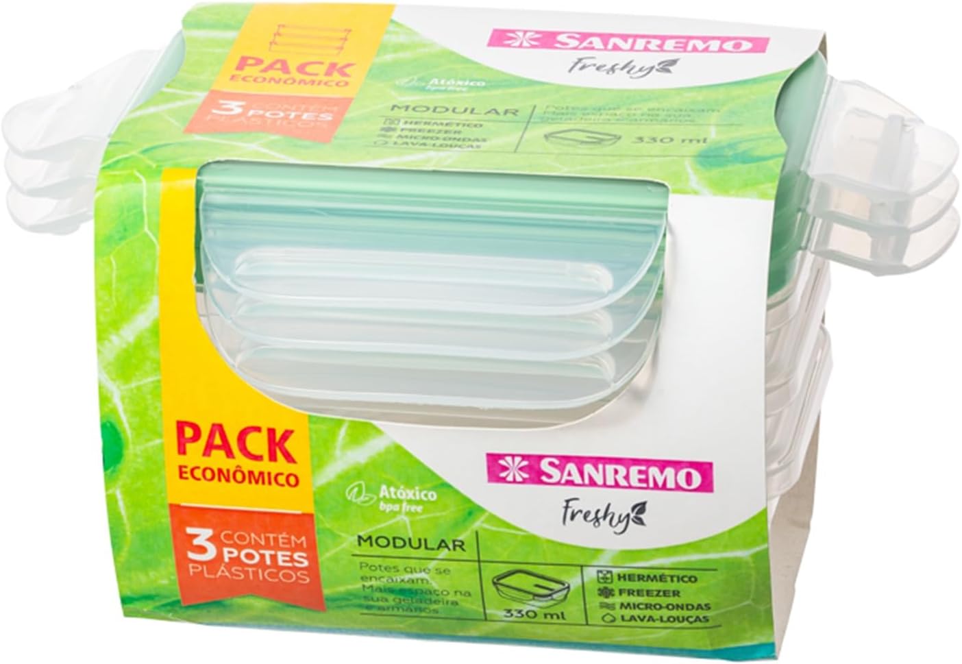 Sanremo-Conjunto-de-3-Potes-Plasticos-Hermeticos-de-330ml.jpg Sanremo - Conjunto de 3 Potes Plásticos Herméticos de 330ml, Linha Freshy