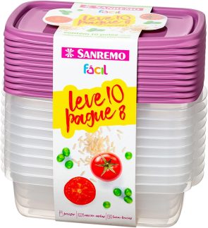 Sanremo - Kit com 10 Potes Plásticos Quadrados de 785mL, Linha Fácil