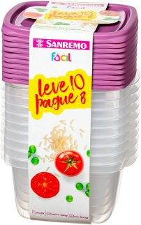 Sanremo - Kit com 10 Potes Plásticos Quadrados de 800mL, Linha Fácil