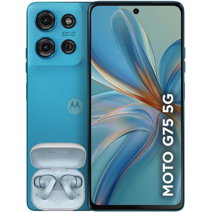 Smartphone Motorola Moto g75 5G + Moto Buds - 256GB 16GB (8GB RAM+8GB Ram Boost) e 50MP Sony Lytia 600 Camera Moto AI Ultrarresistencia militar - Azul Vegan Leather