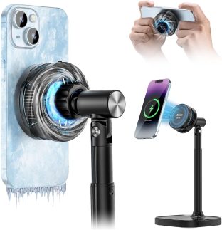 Ulanzi SK-10 Suporte magnético 3 em 1 para celular com ventilador de resfriamento e carregador sem fio para iPhone, suporte de mesa de telefone ajustável em altura semicondutora, ventilador de
