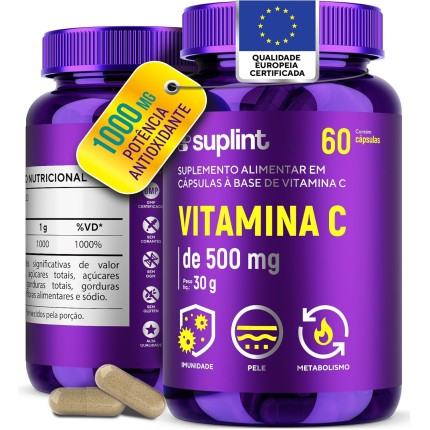 Vitamina C 1000 mg por Dia (2 Cápsulas) | Suplemento Vitamínico | Cápsulas Veganas, Sem Glúten e Não Transgênico – 60 Cápsulas