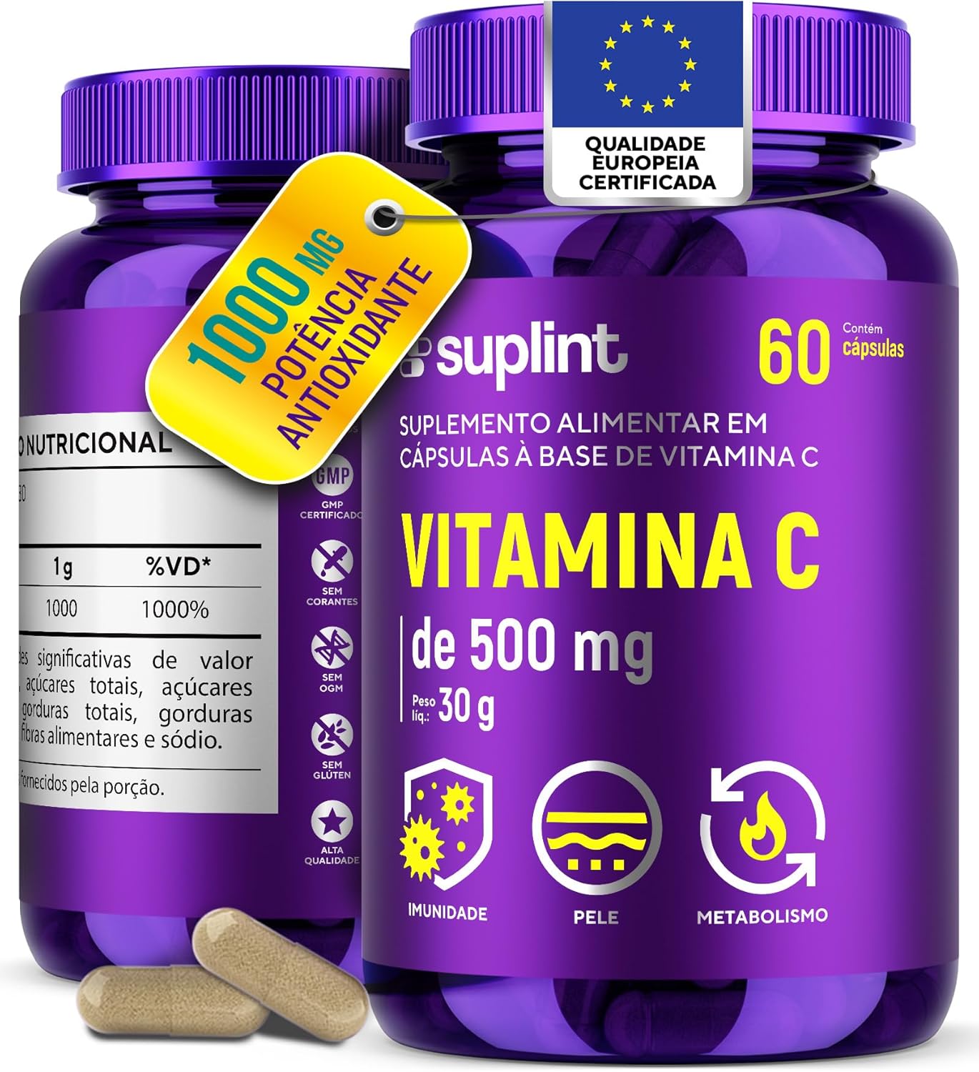 Vitamina-C-1000-mg-por-Dia-2-Capsulas-Suplemento.jpg Vitamina C 1000 mg por Dia (2 Cápsulas) | Suplemento Vitamínico | Cápsulas Veganas, Sem Glúten e Não Transgênico – 60 Cápsulas