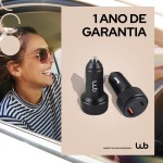 WB Carregador USB-C e USB-A rápido Veicular com duas entradas 48W, Preto - Imagem 2