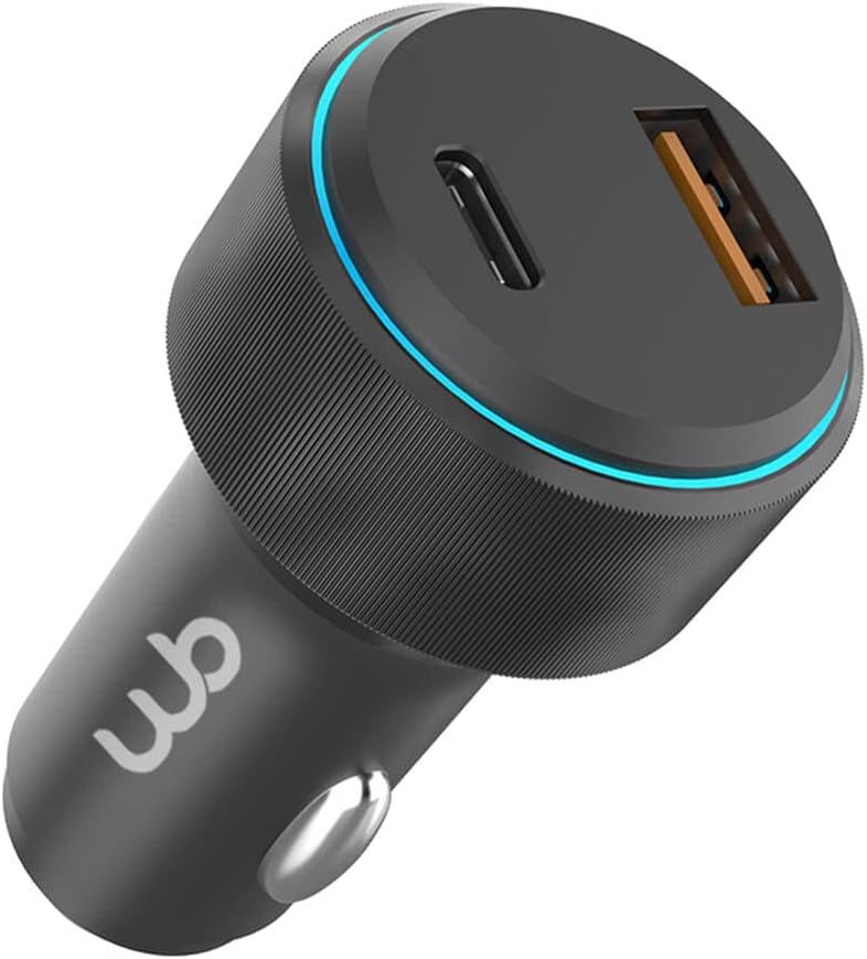 WB-Carregador-USB-C-e-USB-A-rapido-Veicular-com-duas-entradas.jpg WB Carregador USB-C e USB-A rápido Veicular com duas entradas 48W, Preto