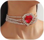 Wekicici Gargantilha de coração com strass brilhante, colar com pingente de cristal vermelho, corrente de amor, acessórios para mulheres, festa de casamento, formatura, Free Size, Plástico, Sem Pedra