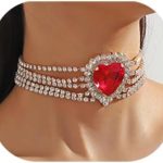 Wekicici Gargantilha de coração com strass brilhante, colar com pingente de cristal vermelho, corrente de amor, acessórios para mulheres, festa de casamento, formatura, Free Size, Plástico, Sem Pedra