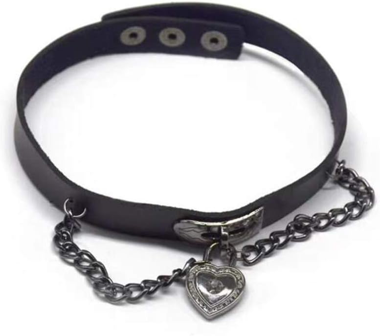 YERTTER-Gargantilha-de-couro-sintetico-com-coracao-gotico-para-mulheres.jpg YERTTER Gargantilha de couro sintético com coração gótico para mulheres, punk rock, ajustável, gola preta, colares gargantilhas para cosplayer