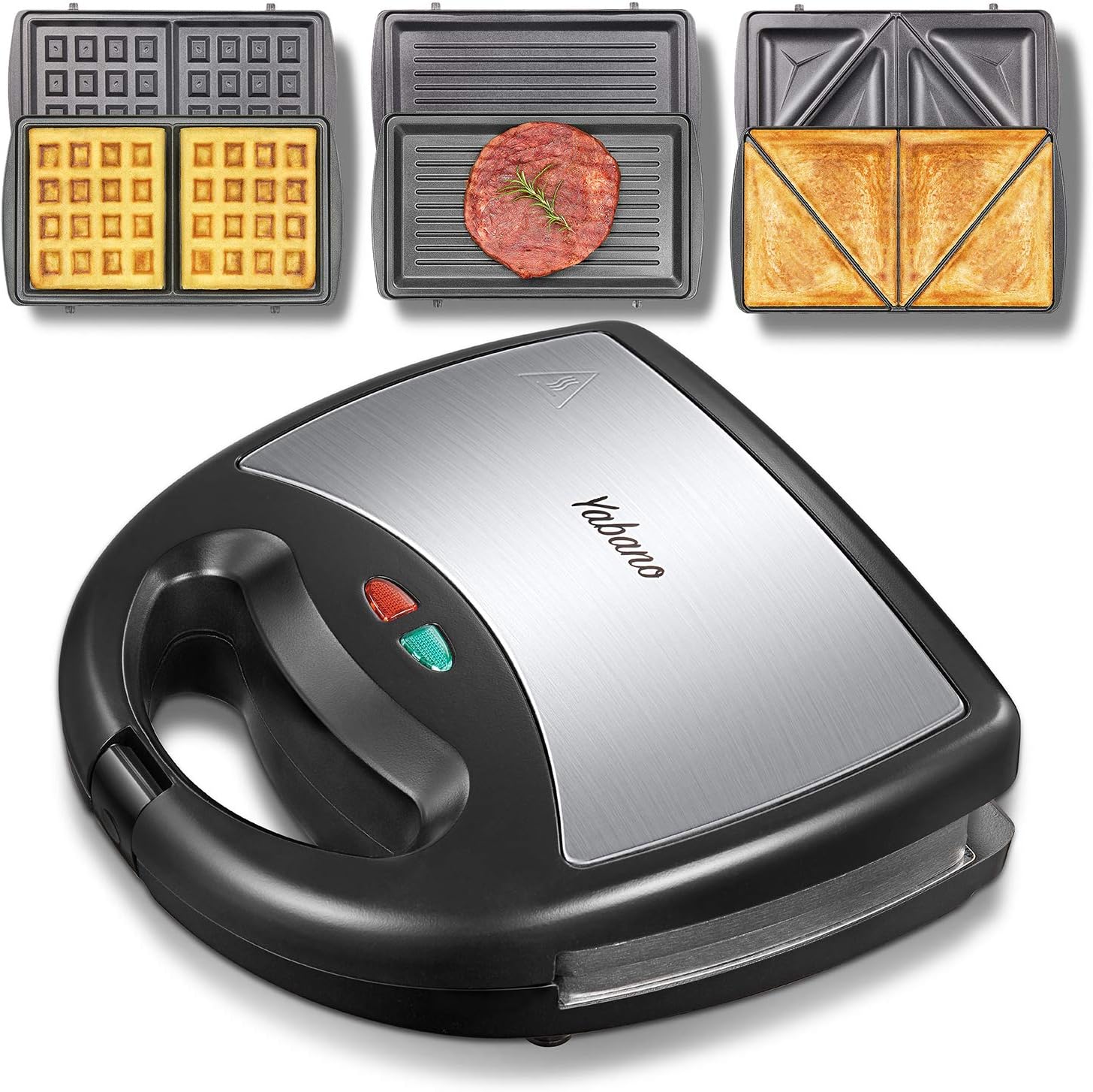 Yabano-Sanduicheira-Maquina-de-Waffle-3-em-1-Torradeira-e.jpg Yabano Sanduicheira, Máquina de Waffle 3 em 1, Torradeira e Grelha Elétrica Panini com Placa de Revestimento Antiaderente, Fácil de Limpar, Aquecimento Rápido
