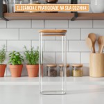 kit 2 pote vdro bambu hermético 1,6L quadrado cozinha grande alimentos colher mantimentos decoração organização - Imagem 2