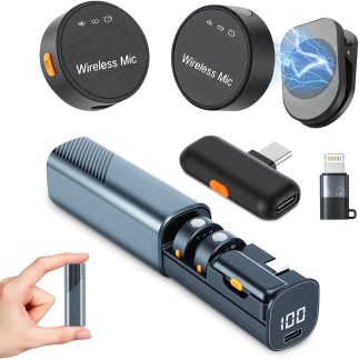 microfone de Lapela Sem Fio, Com Estojo Recarregável, Cancelamento de Ruído, 50m Alcance, 30h Bateria, Compatível com iPhone, Celular (Type-C/Lightning), para Gravação, Live e Reuniões(Preto)
