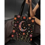 Sacola feminina de lona com estampa celestial, sol, fase da lua, floral, reutilizável, compras, compras, viagem, praia, presente - Imagem 3