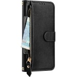 Capa compatível com Motorola Moto G86 5G, compatível com Motorola Moto G86 5G Flip PU Leather Zipper Wallet Capas protetoras pretas - Imagem 3