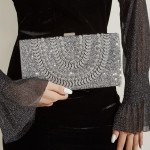 Bolsa Clutch Festa Feminina Prata Full Diamond Mão Ombro Transversal Com Correntes Removíveis - Imagem 4