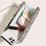 Bolsa Clutch Festa Feminina Prata Full Diamond Mão Ombro Transversal Com Correntes Removíveis - Imagem 7