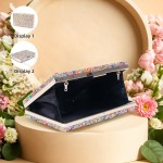 Bolsa Clutch Festa Feminina Full Diamond Com Pedras Coloridas Mão Ombro Transversal Com Correntes Removíveis - Imagem 4