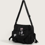 Bolsa mensageiro feminina grande com alça transversal, estilo escolar, com patches e opção com ursinho – bolsa de ombro espaçosa para faculdade e dia a dia. - Imagem 5