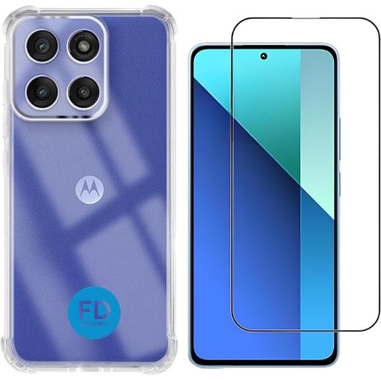 Kit Capa Capinha Anti-Impacto Premium Transparente + Película de Cerâmica 9D ou de Privacidade 9D para Motorola Moto G15 - FD Acessórios. (Capa + Película Cerâmica 9D)