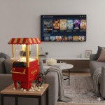 Pipoqueira Elétrica Máquina de Pipoca Retrô Vintage, Carrinho Decorativo em Vermelho e Dourado, Estilo Cinema Clássico Nostalgia Sem Óleo - Imagem 3