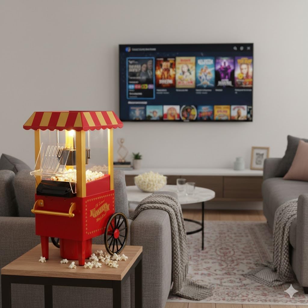 Pipoqueira Elétrica Máquina de Pipoca Retrô Vintage, Carrinho Decorativo em Vermelho e Dourado, Estilo Cinema Clássico Nostalgia Sem Óleo - Imagem 3