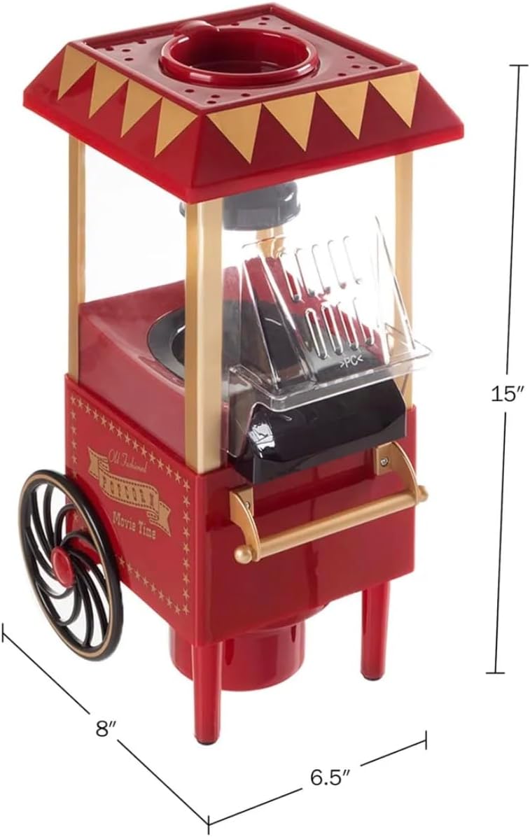 Pipoqueira Elétrica Máquina de Pipoca Retrô Vintage, Carrinho Decorativo em Vermelho e Dourado, Estilo Cinema Clássico Nostalgia Sem Óleo - Imagem 8