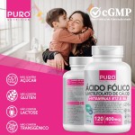 L-Metilfolato Ácido Fólico Puro Nutrition, 400 mcg de Ácido Fólico, Vitaminas B12 e B6, 120 Cápsulas - Imagem 4