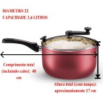 Panela de Pipoca pipoqueira com Tampa de Vidro, 3,6 Litros, Alumínio Antiaderente, Vermelha Cereja, 22cm - Imagem 3