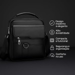 Bolsa Tiracolo Masculina Couro Sintético PU Crossbody Transversal Ombro Mão Casual Executiva Trabalho Viagem Compacta Alça Ajustável Vintage Elegante - Imagem 9