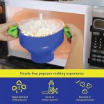Tigela dobrável de silicone para fazer pipocas com tampa – Seguro para forno e micro-ondas para petiscos saudáveis, fácil de limpar - azul - Imagem 5