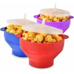 Tigela dobrável de silicone para fazer pipocas com tampa – Seguro para forno e micro-ondas para petiscos saudáveis, fácil de limpar - azul - Imagem 8