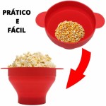 Pipoqueira de Silicone Para Microondas Pipoca Dobrável Sem Óleo Com Tampa BPA Free Lavável Balde Antiaderente - Imagem 3