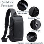 Mochila Transversal Masculina Mochila Feminina Unissex com cadeado à prova d água anti-roubo bolsa com porta de carregamento USB bolsa de ombro Impermeável Premium - Imagem 3