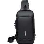 Mochila Transversal Masculina Mochila Feminina Unissex com cadeado à prova d água anti-roubo bolsa com porta de carregamento USB bolsa de ombro Impermeável Premium - Imagem 6