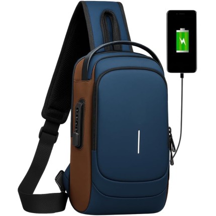 Mochila Transversal Masculina Mochila Feminina Unissex com cadeado à prova d água anti-roubo bolsa com porta de carregamento USB bolsa de ombro Impermeável Premium