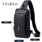 Mochila Transversal Masculina Mochila Feminina Unissex com cadeado à prova d água anti-roubo bolsa com porta de carregamento USB bolsa de ombro Impermeável Premium - Imagem 2