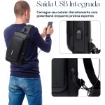 Mochila Transversal Masculina Mochila Feminina Unissex com cadeado à prova d água anti-roubo bolsa com porta de carregamento USB bolsa de ombro Impermeável Premium - Imagem 5