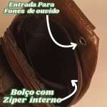 Mini Mochila Pochete Bolsa Tiracolo Transversal Ombro Masculina Feminina Saída Fone de Ouvido Couro sintético Shoulder Bag - Lene (Marrom) - Imagem 5