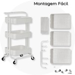 Carrinho Organizador Multiuso 3 Prateleiras Com Rodinhas 360° (Branco) - Imagem 2