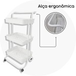 Carrinho Organizador Multiuso 3 Prateleiras Com Rodinhas 360° (Branco) - Imagem 5
