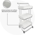 Carrinho Organizador Multiuso 3 Prateleiras Com Rodinhas 360° (Branco) - Imagem 6